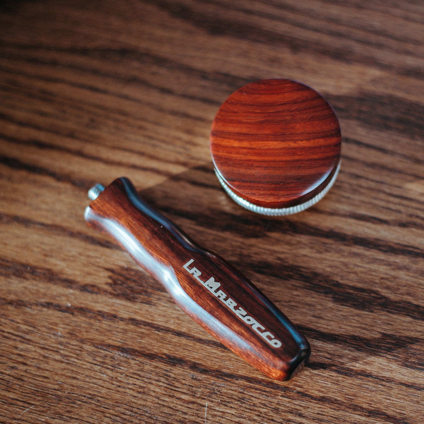 100% Handmade Exotic Wood Bottomless Portafilter for La Marzocco 58mm | Ebony & Red Sandalwood