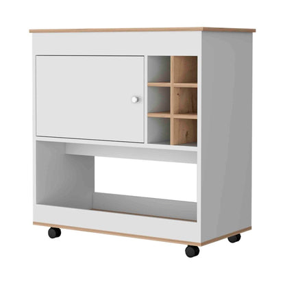 Mobile Bar Cart & Coffee Station with Wine Rack and Concealed Storage - TimberFlare