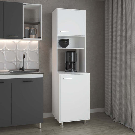 White Tall Coffee Hutch Pantry Cabinet with Appliance Nook - TimberFlare