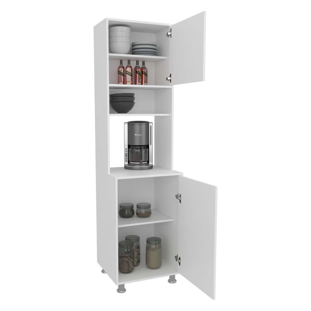 White Tall Coffee Hutch Pantry Cabinet with Appliance Nook - TimberFlare