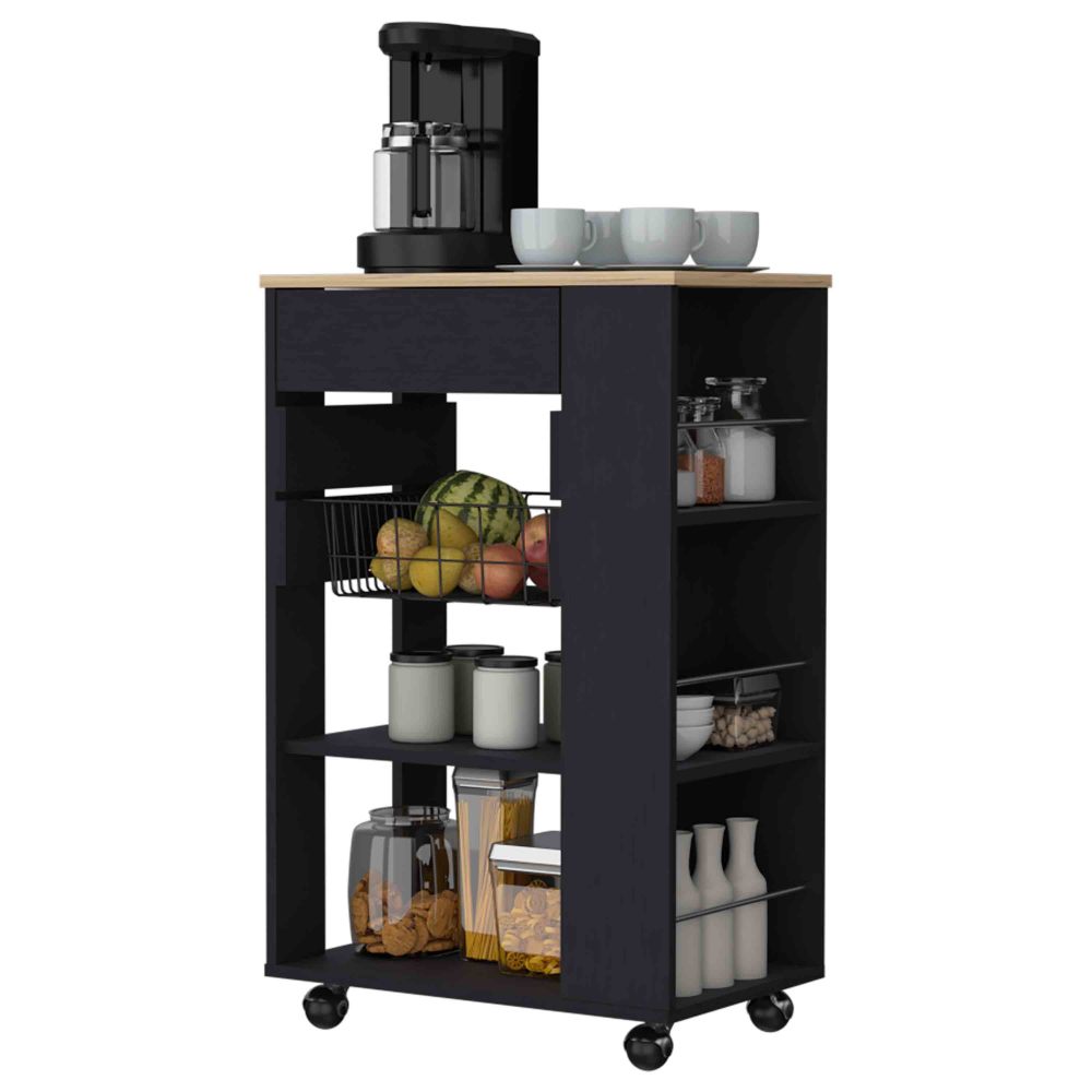 Kitchen Cart Shelton Kitchen Cart with Drawer, Shelves & Wheels - TimberFlare