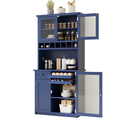 74.8inch Freestanding Farmhouse Pantry & Wine Hutch - TimberFlare