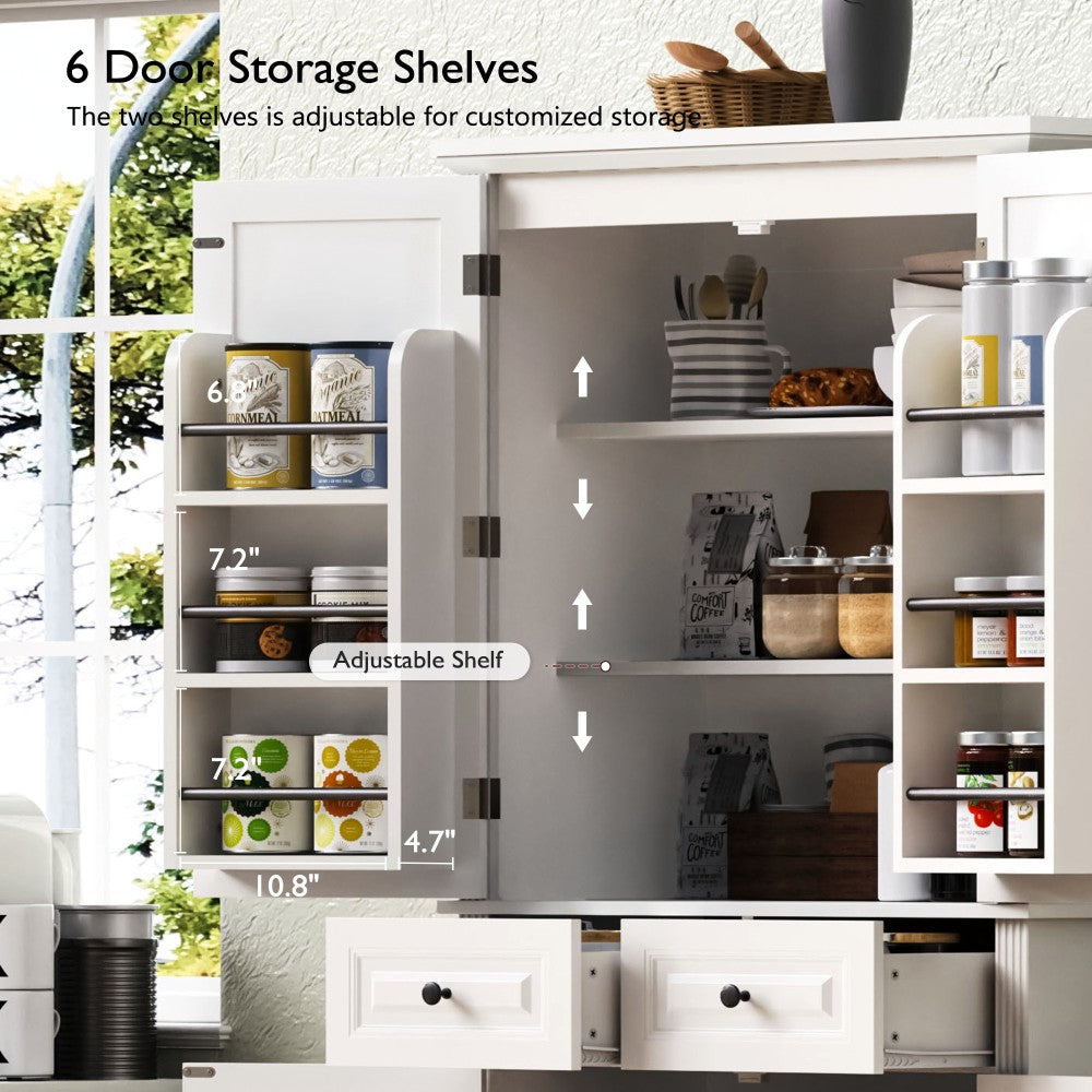 Textured White Pantry Cabinet with Pull-Out Shelves - TimberFlare
