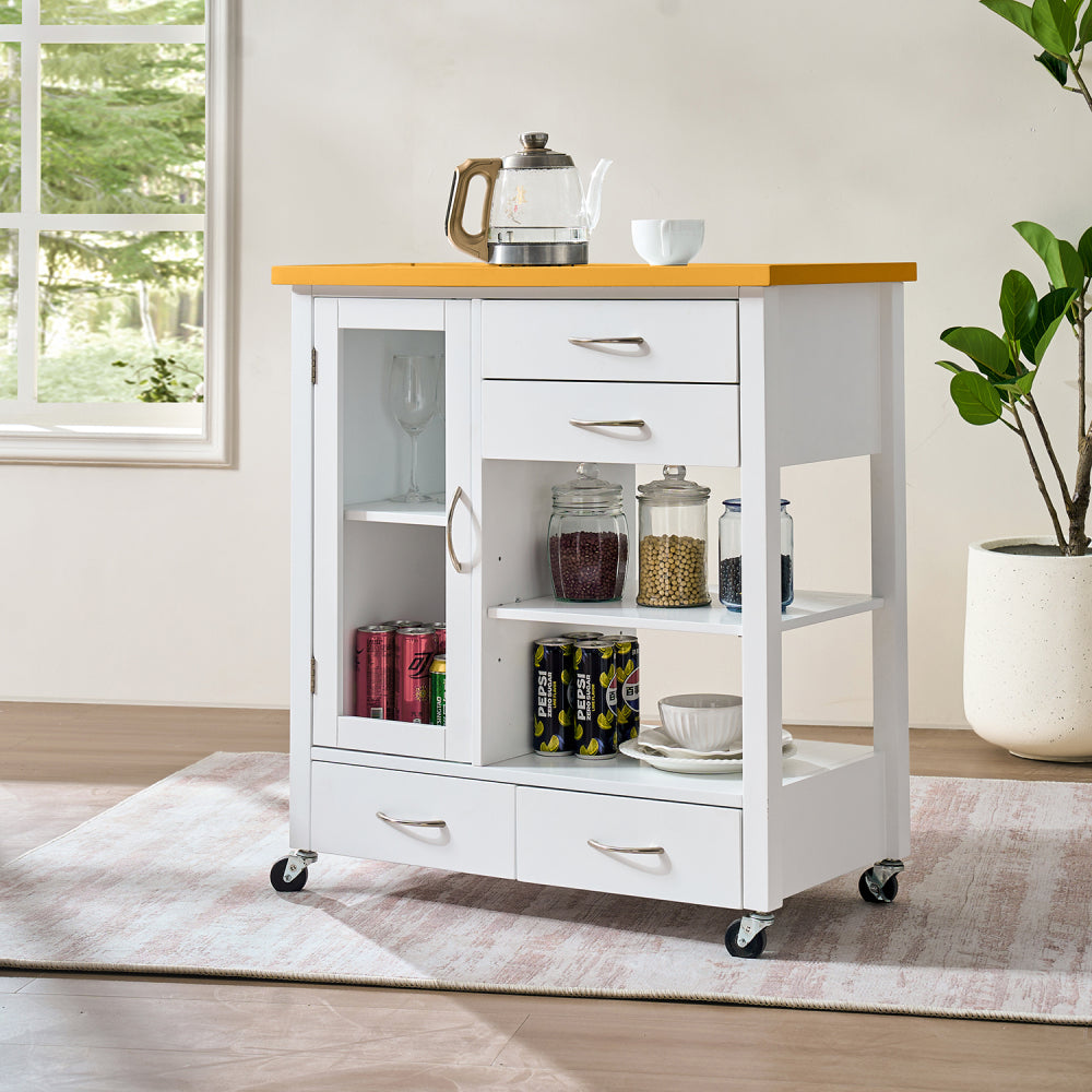 31-Inch Rolling Kitchen Island with Walnut Top - TimberFlare