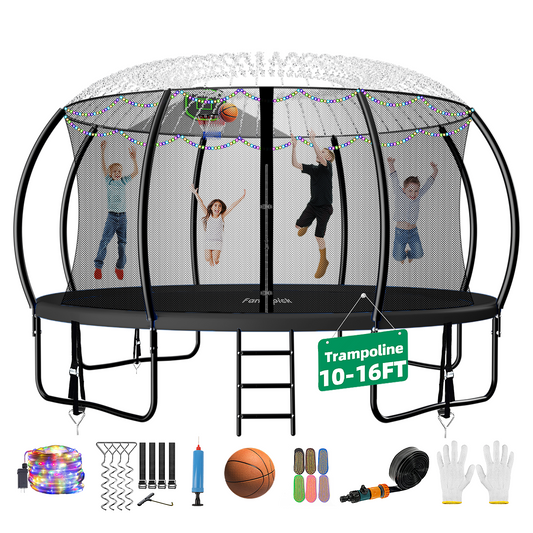 TimberFlare Trampoline – Heavy-Duty Outdoor Trampoline for Kids & Family Fitness (12/14/16ft), Black