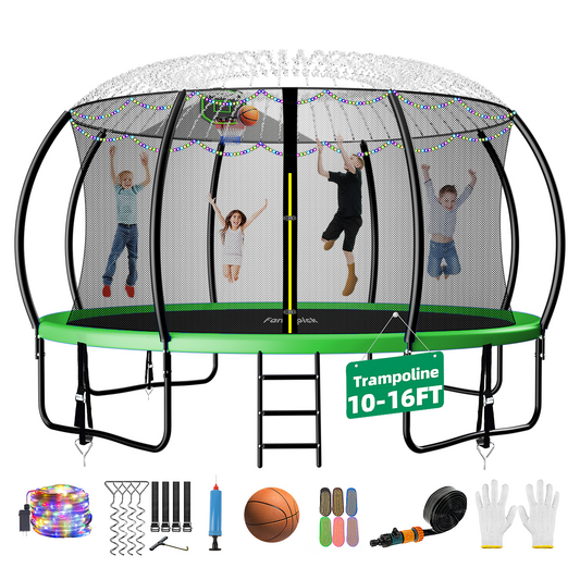 TimberFlare Trampoline – Heavy-Duty Outdoor Trampoline for Kids & Family Fitness (/14/16ft), Green