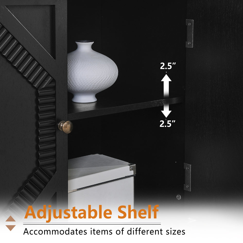 65″ Mid-Century Sideboard with Geometric Doors - TimberFlare