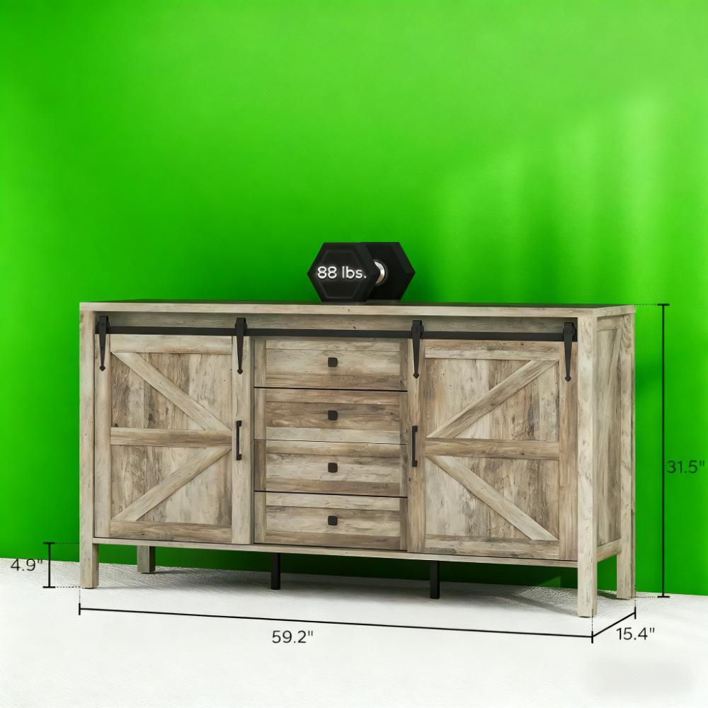 59" Gray Wash Farmhouse Sideboard & Coffee Bar - TimberFlare