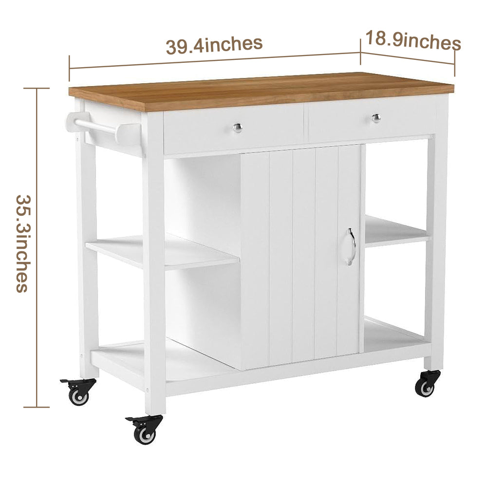 Rolling Kitchen Island wtih Rubber Wood Top - TimberFlare
