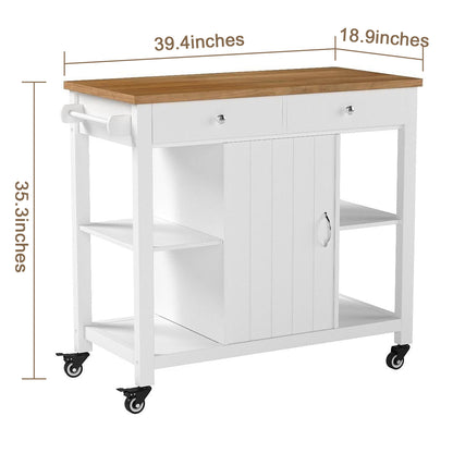 Rolling Kitchen Island wtih Rubber Wood Top - TimberFlare