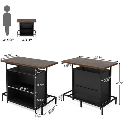 48-Inch Industrial Home Bar with 16-Glass Stemware Rack and Footrest - TimberFlare