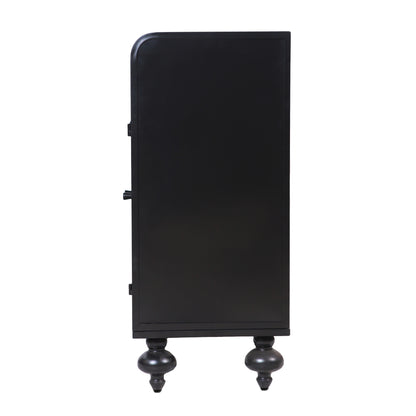 Black Steel Sideboard Cabinet with Turned Legs & Coffee Bar Storage - TimberFlare