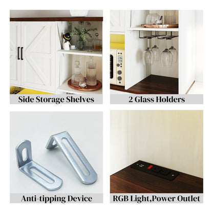 Farmhouse Pantry Hutch with Power Station & RGB Lighting - TimberFlare