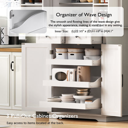 Textured White Pantry Cabinet with Pull-Out Shelves - TimberFlare