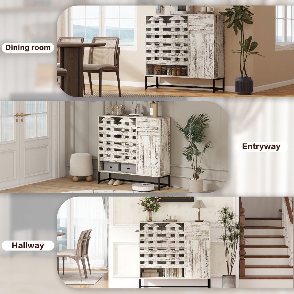 Farmhouse Lattice Coffee Bar Cabinet - TimberFlare