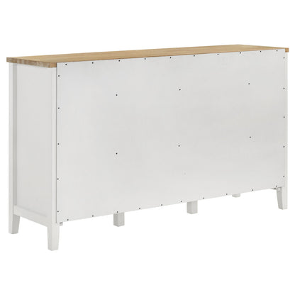 59-Inch Farmhouse Sideboard with Wine Rack and Glass Doors - TimberFlare