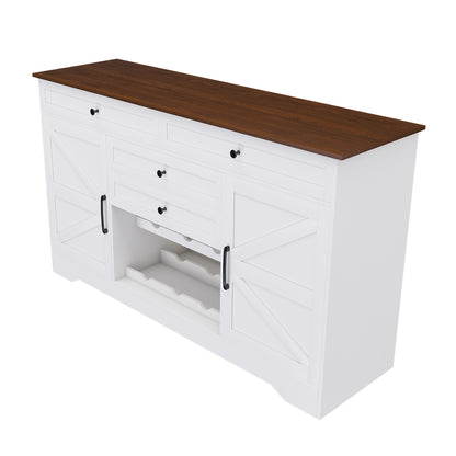 Farmhouse Bar Cabinet with Wine Rack & 54″ Walnut Coffee Station Top - TimberFlare