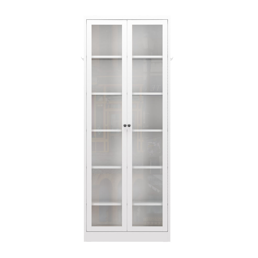72" Modern Metal Pantry Cabinet with Glass Doors - TimberFlare