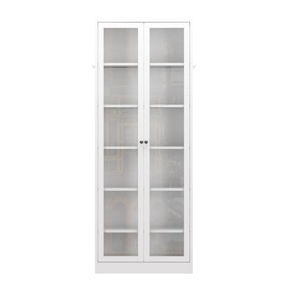 72" Modern Metal Pantry Cabinet with Glass Doors - TimberFlare