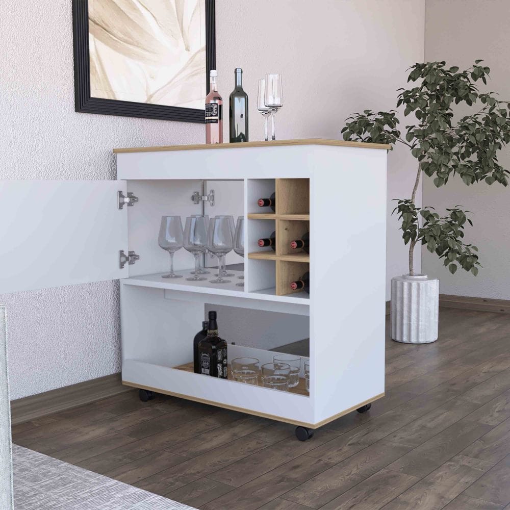 Mobile Bar Cart & Coffee Station with Wine Rack and Concealed Storage - TimberFlare