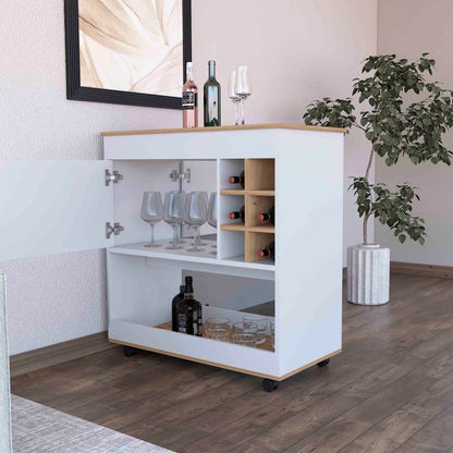 Mobile Bar Cart & Coffee Station with Wine Rack and Concealed Storage - TimberFlare