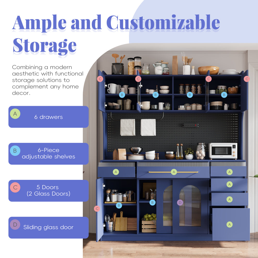 75″ Freestanding Buffet with Hutch, 63-Inch Large Coffee Bar Cabinet