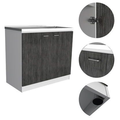 Bar Cabinet with Integrated Sink & Stainless Steel Top, Black - TimberFlare