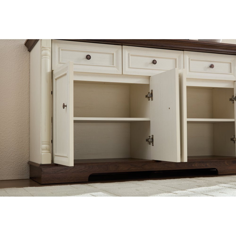55″ Farmhouse Sideboard with Roman Column Detail, White & Walnut - TimberFlare