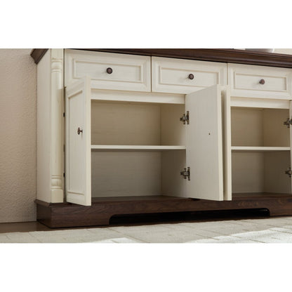 55″ Farmhouse Sideboard with Roman Column Detail, White & Walnut - TimberFlare
