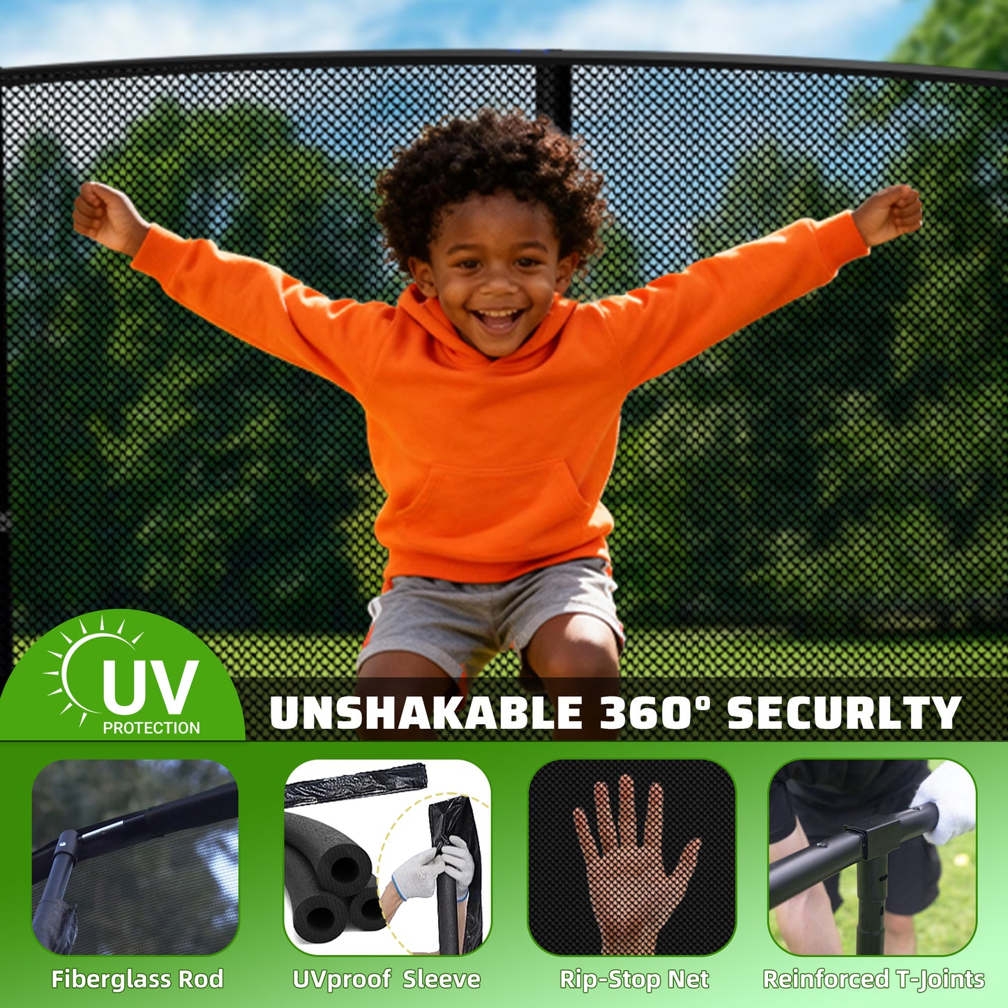 TimberFlare Trampoline – Heavy-Duty Outdoor Trampoline for Kids & Family Fitness (12/14/16ft), Black