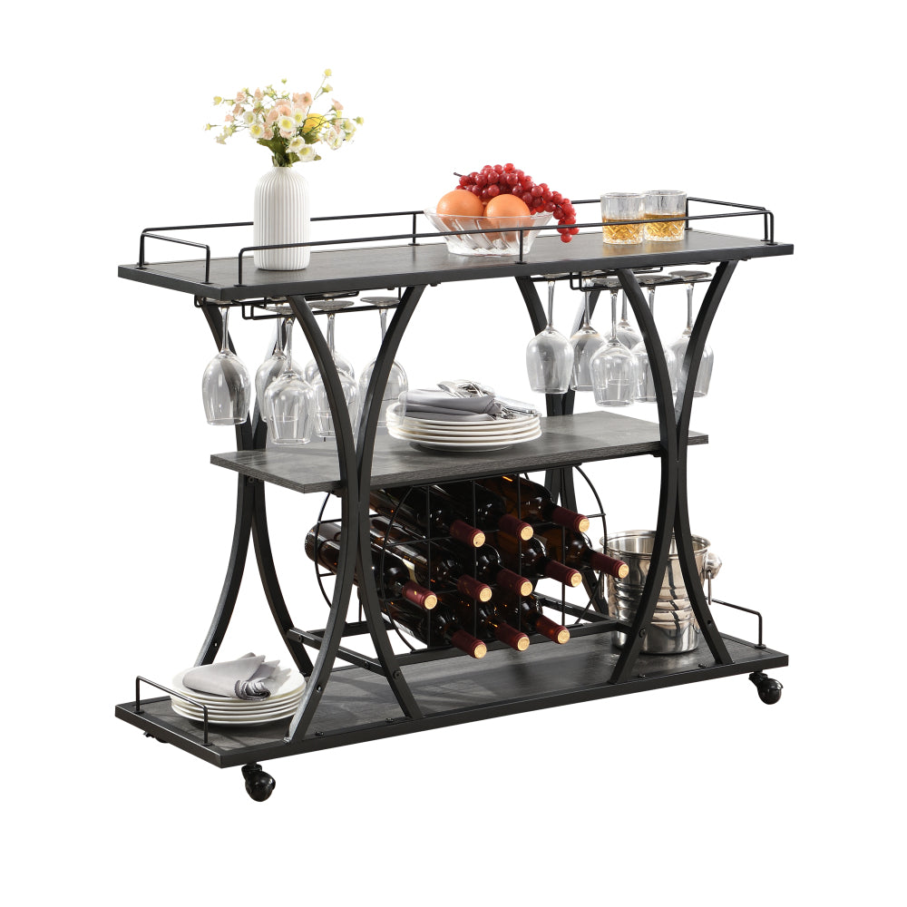 3 -Tier Industrial Bar Cart - TimberFlare