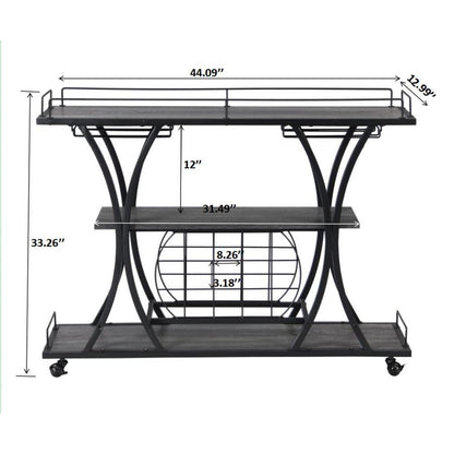 3 -Tier Industrial Bar Cart - TimberFlare