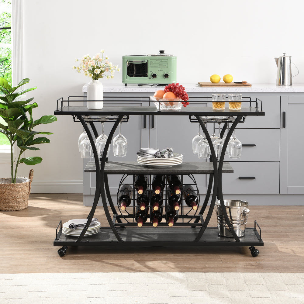 3 -Tier Industrial Bar Cart - TimberFlare
