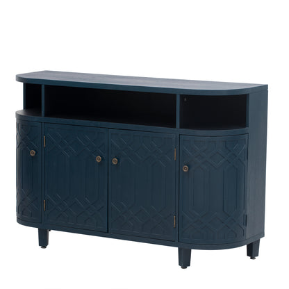 Art Deco Sideboard Cabinet with Curved Silhouette & Open Display Shelves - TimberFlare