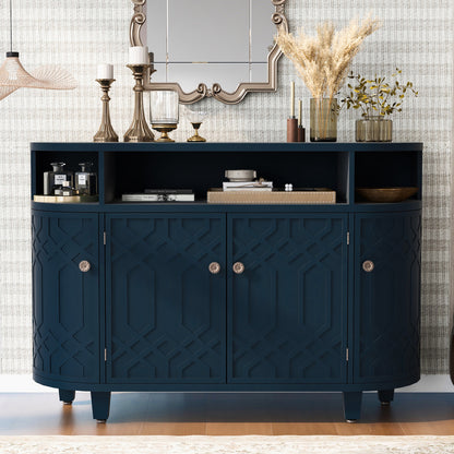 Art Deco Sideboard Cabinet with Curved Silhouette & Open Display Shelves - TimberFlare