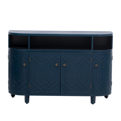 Art Deco Sideboard Cabinet with Curved Silhouette & Open Display Shelves - TimberFlare