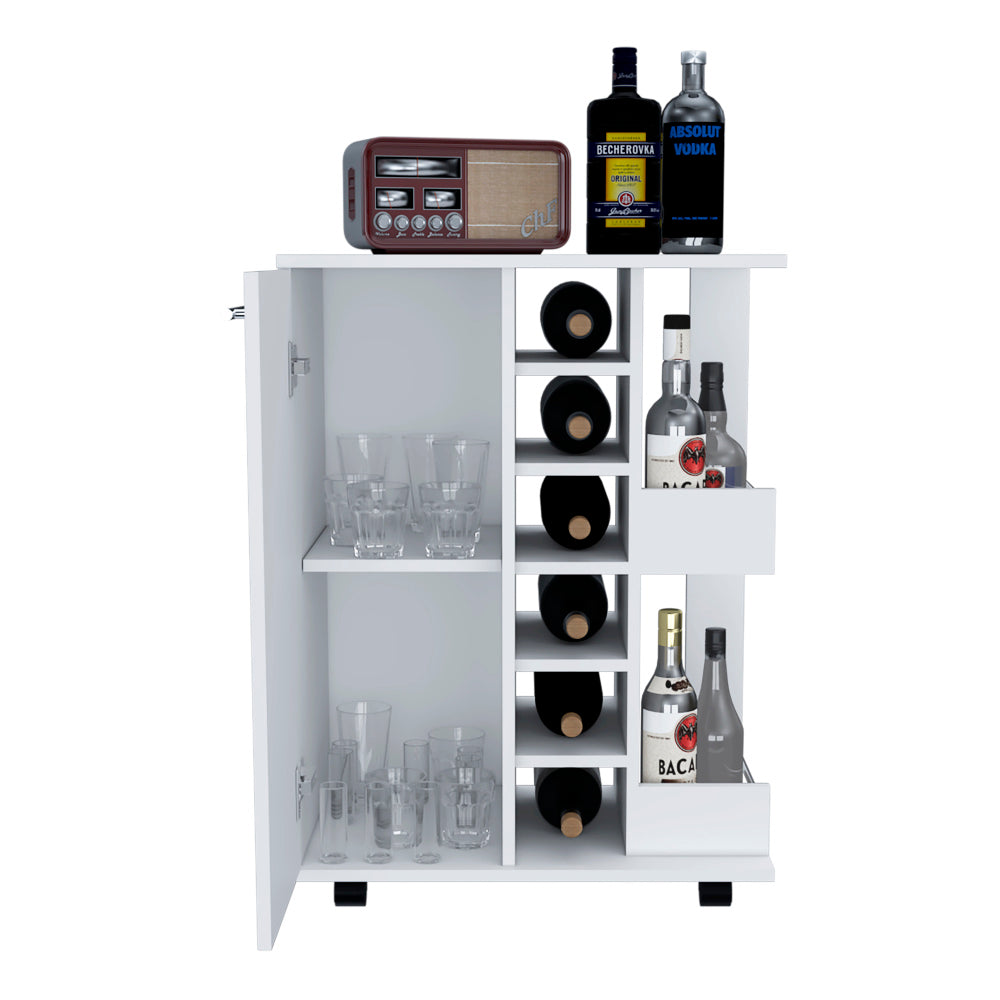 Light Gray Oak Bar Cart with Wine Storage & Cabinet - TimberFlare