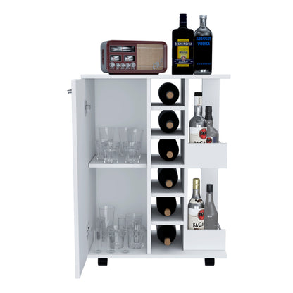 Light Gray Oak Bar Cart with Wine Storage & Cabinet - TimberFlare