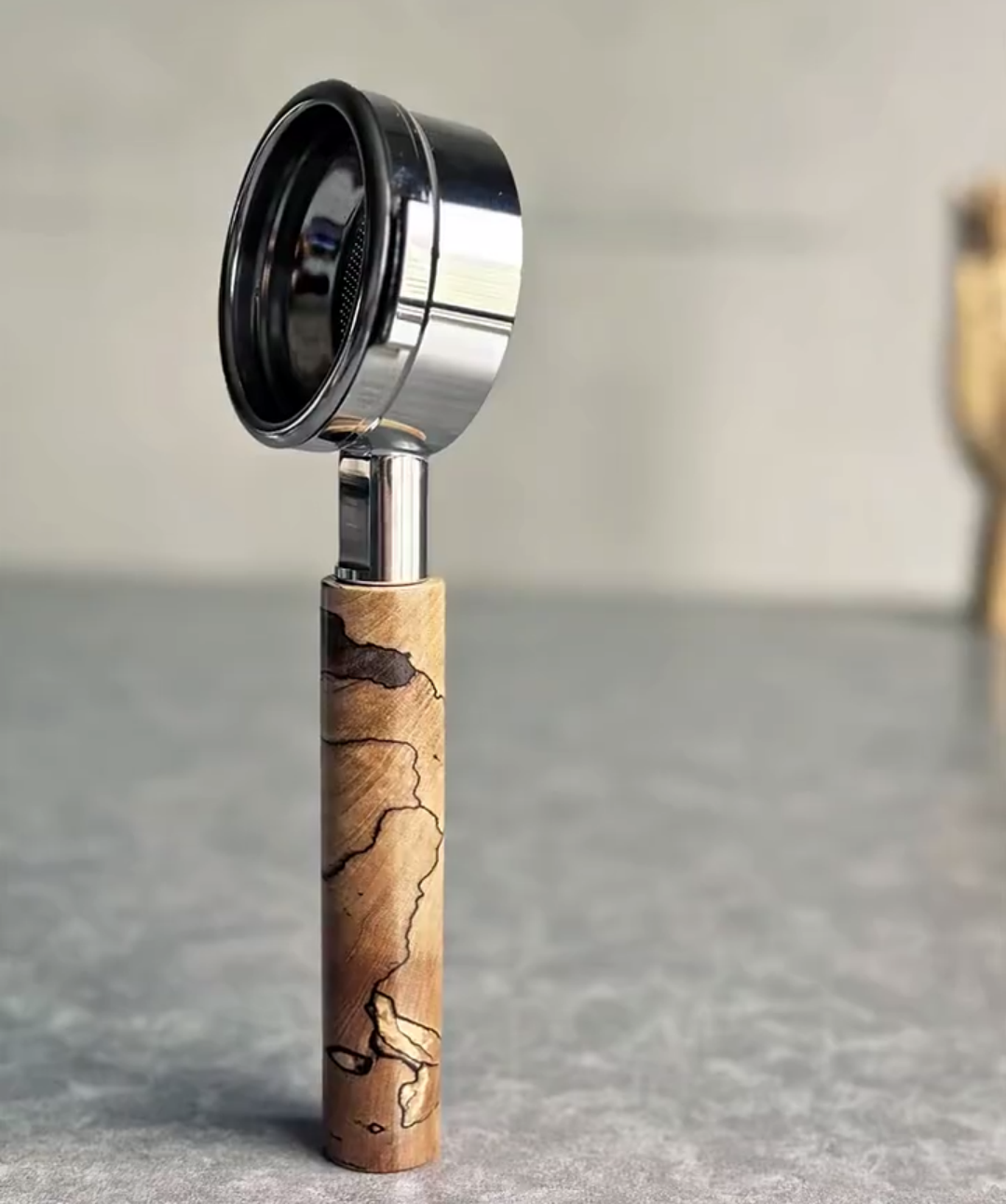 Spalted Maple Artisan Bottomless Portafilter alternate angle 11 for La Marzocco
