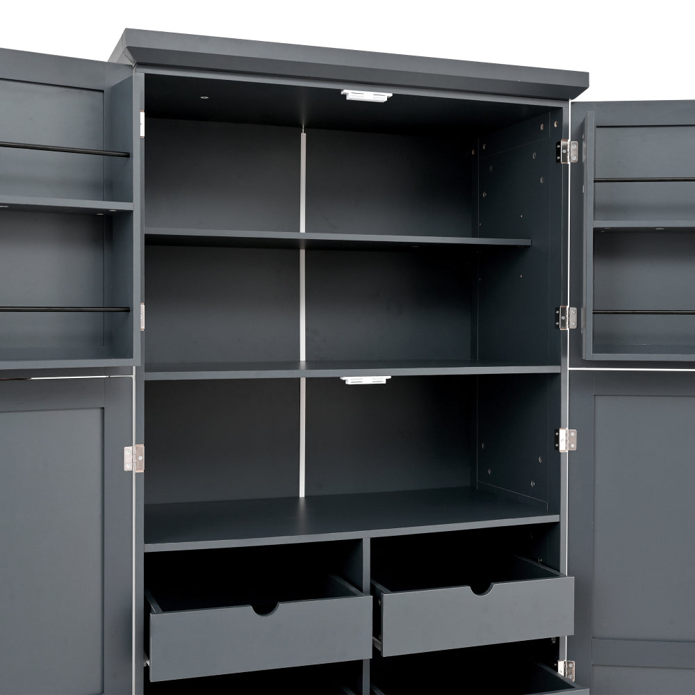 71″ Farmhouse Kitchen Pantry with 8 Pull-Out Trays - TimberFlare