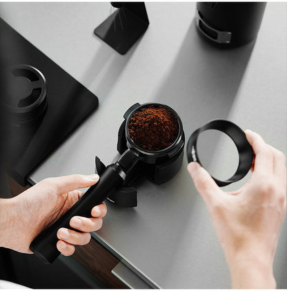 The "Obsidian" Aerospace Aluminum Bottomless Portafilter alternate angle 8 for compatible espresso machine