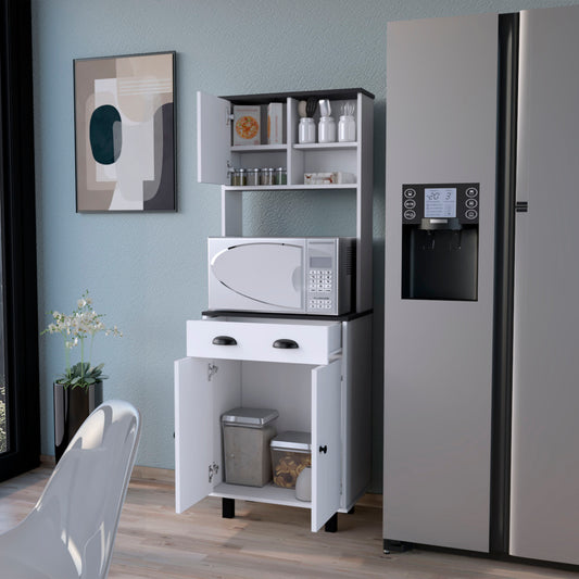 Two-Tone Kitchen Hutch with Microwave Shelf and Drawer - TimberFlare