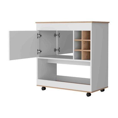 Mobile Bar Cart & Coffee Station with Wine Rack and Concealed Storage - TimberFlare