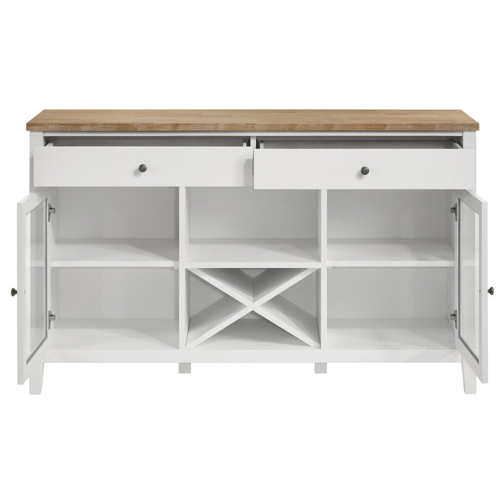 59-Inch Farmhouse Sideboard with Wine Rack and Glass Doors - TimberFlare