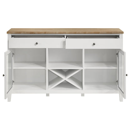 59-Inch Farmhouse Sideboard with Wine Rack and Glass Doors - TimberFlare
