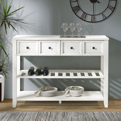 48″ Solid Wood Farmhouse Buffet with Wine Shelf and 2 Drawers