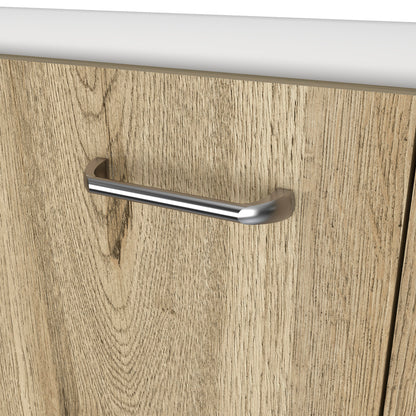 White & Oak Coffee Bar Cabinet with Sink & Stainless Steel Top - TimberFlare