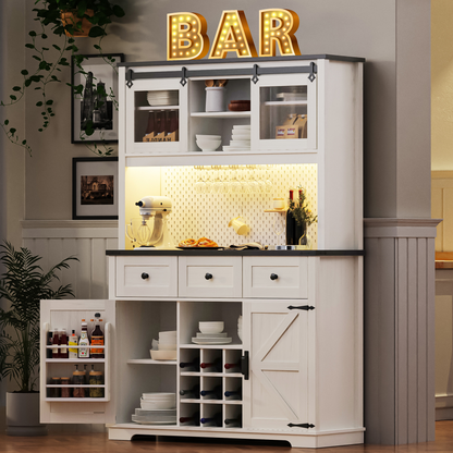 White Oak Smart Farmhouse Hutch with Power Station & Pegboard - TimberFlare