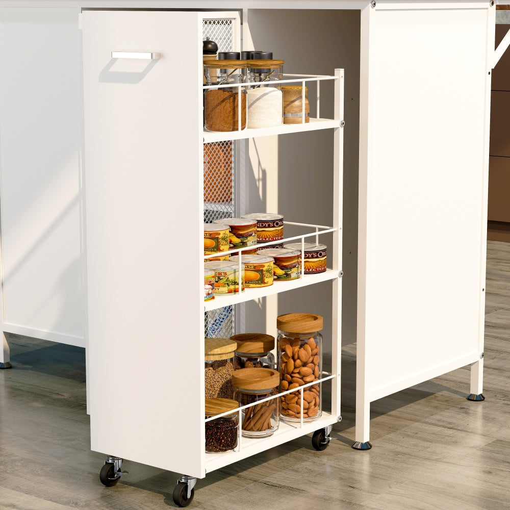 Mobile Kitchen Island with Drop-Leaf, Coffee Station & Hidden Trash Cabinet - TimberFlare