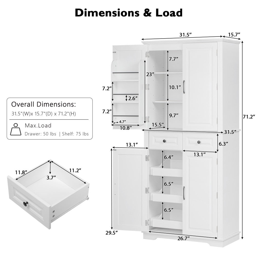 Textured White Pantry Cabinet with Pull-Out Shelves - TimberFlare